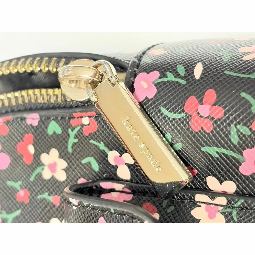 Kate Spade Floral Mini Backpack Black Pink Top Handle Leather Crossbody Purse